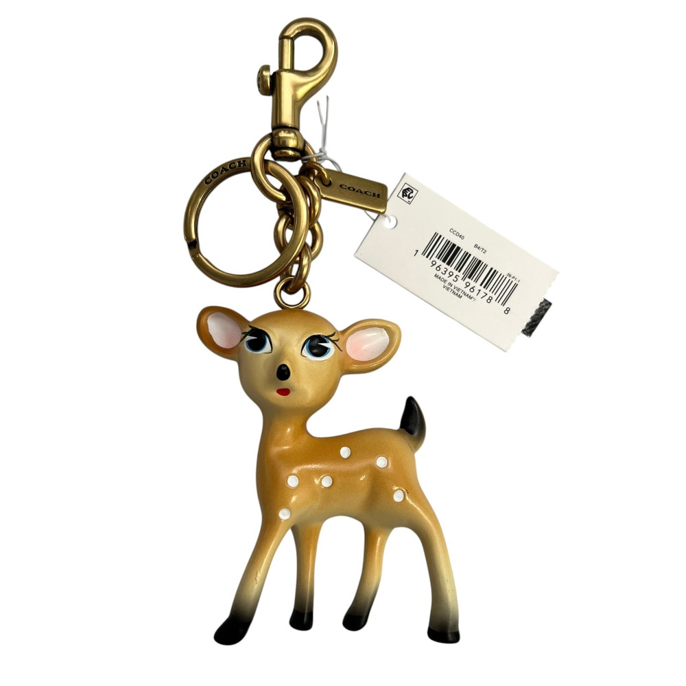 NWT Coach Deer Bag Charm Key Chain Fob Brass Tan Resin CCD40 Sold Out